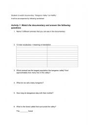 English Worksheet: Kangaroo Valley Worksheet (Documentary)