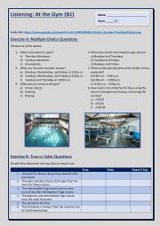 English Worksheet: At the Gym: Listening (B1 Intermediate)