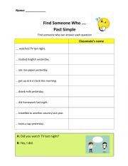 English Worksheet: Find Someone Who - Past Simple