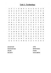 English Worksheet: Technology wordsearch new vocabulary