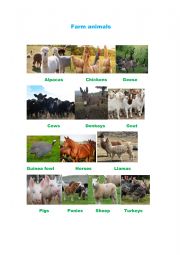 English Worksheet: Farm animals pictionary