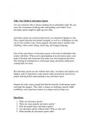 English Worksheet: B2 Reading-Adventure Sports