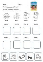 English Worksheet: dora�s mystery of the missing shoes