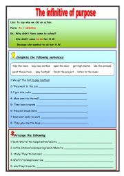 English Worksheet: To infinitive of purpose
