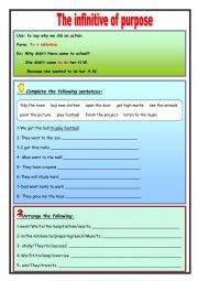 English Worksheet: To infinitive of purpose