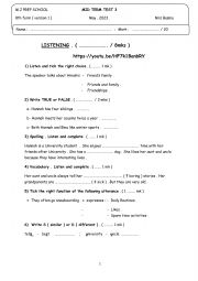 English Worksheet: mid term test 3 8th form 