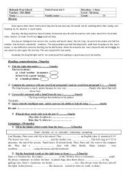 English Worksheet: End of term test 3/ 7th form