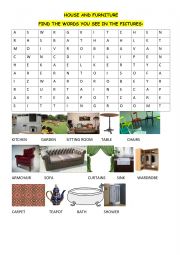 HOUSE AND FURNITURE - CROSSWORD SEARCH