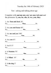 English Worksheet: Asking and answering about age with the verb to be in the present simple