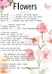 English Worksheet: Flowers by Miley Cyrus