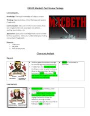 English Worksheet: Macbeth Unit test reveiw 