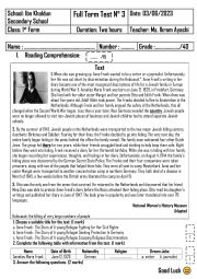 English Worksheet: 1st Form - Full Term Test 3