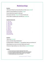 English Worksheet: Relationship