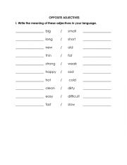 English Worksheet: Opposite adjectives