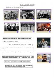 English Worksheet: Black American History - A few key facts (pics and lines) 