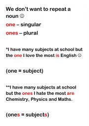 English Worksheet: one ones_subject