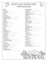 English Worksheet: FRUIT AND VEGETABLE UNSCRAMBLE