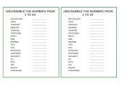 English Worksheet: UNSCRAMBLE THE NUMBERS FROM 1 TO 50
