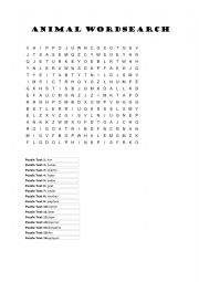 English Worksheet: animal wordsearch