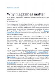 English worksheet: Why magazines matter