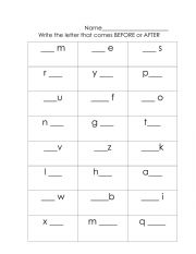 English Worksheet: Before or After ABCs