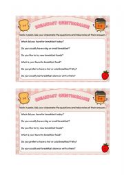 Breakfast questionnaire - Speaking practice