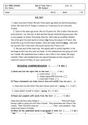 English Worksheet: end of term test 3 8th form 