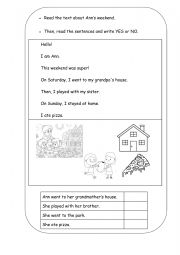 English Worksheet: My Weekend (Reading Comprehension)