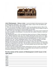 English Worksheet: SHAKESPEARE�S HOUSE