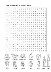 English Worksheet: adjectives word search