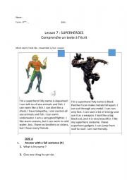 English Worksheet: TWO SUPERHEROES TEST A1 READING COMPREHENSION 