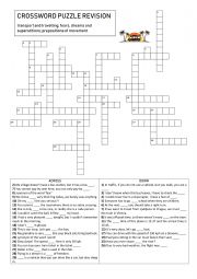 English Worksheet: Crossword puzzle revision: transport and travelling; fears, dreams and superstitions; prepositions of movement
