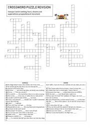 Crossword puzzle revision: transport and travelling; fears, dreams and superstitions; prepositions of movement