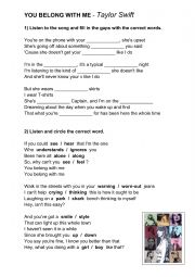 English Worksheet: YOU BELONG WITH ME- Taylor Swift