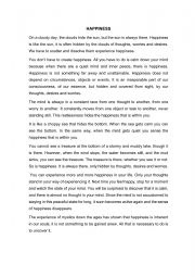 English Worksheet: HAPPINESS