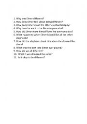 Elmer Comprehension Questions 