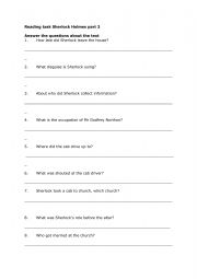 English Worksheet: Reading task Sherlock Holmes part 3