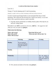 English Worksheet: a week in my country - speaking activity