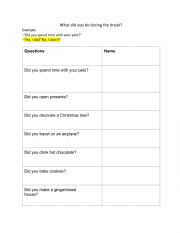 English Worksheet: What did you do over the break/vacation?