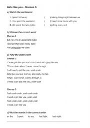 English Worksheet: Girls Like You - Song Worksheet