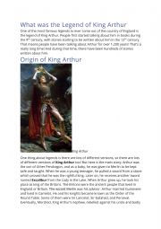 English Worksheet: The Legend of King Arthur 