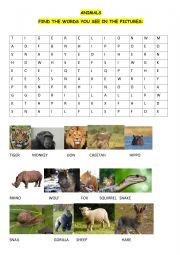 English Worksheet: WORDSEARCH: ANIMALS