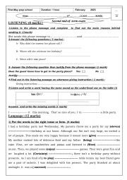 English Worksheet: exam 2 for 8th form