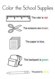 English Worksheet: Colour the school objects
