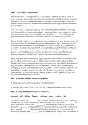 English Worksheet: Reading text- Insects are coming