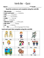 English Worksheet: Verb Be Quiz Affirmative