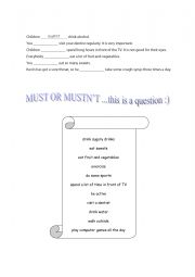 English Worksheet: must or mustn�t