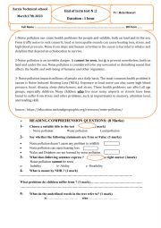 English Worksheet: 9th form end term test 2 technical schools