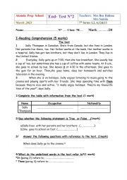 English Worksheet: End of Test 2 7th Form 2023