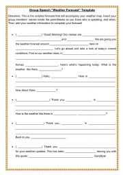 English Worksheet: Weather Forecast Group Speech Template